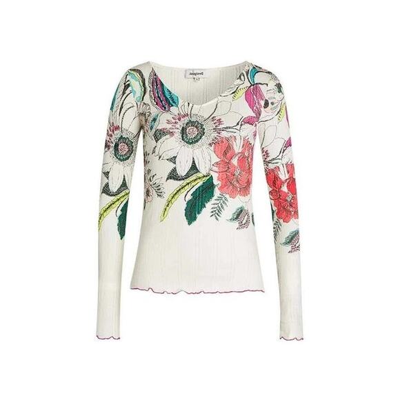 DESINGUAL Women's Ribbed Floral Top Size M - Picture 3 of 12